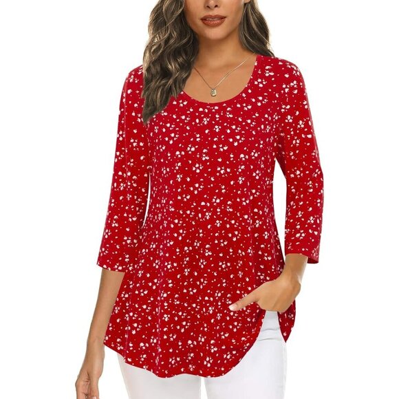 Tops - Women 3/4 Sleeve Floral Tunic Top Dressy Casual Long Blouse